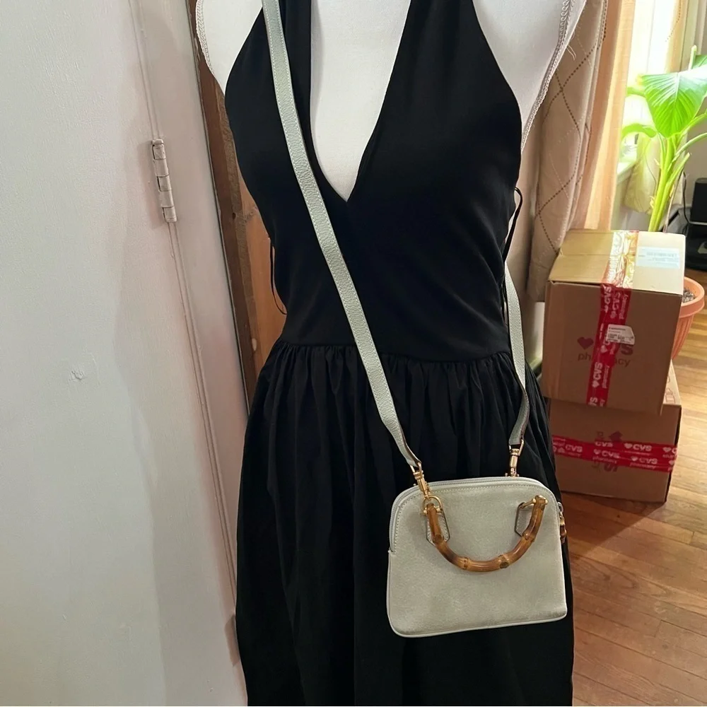 GUCCI Bamboo Handle Gray Suede Mini Hand bag/shoulder bag - Picture 15 of 17